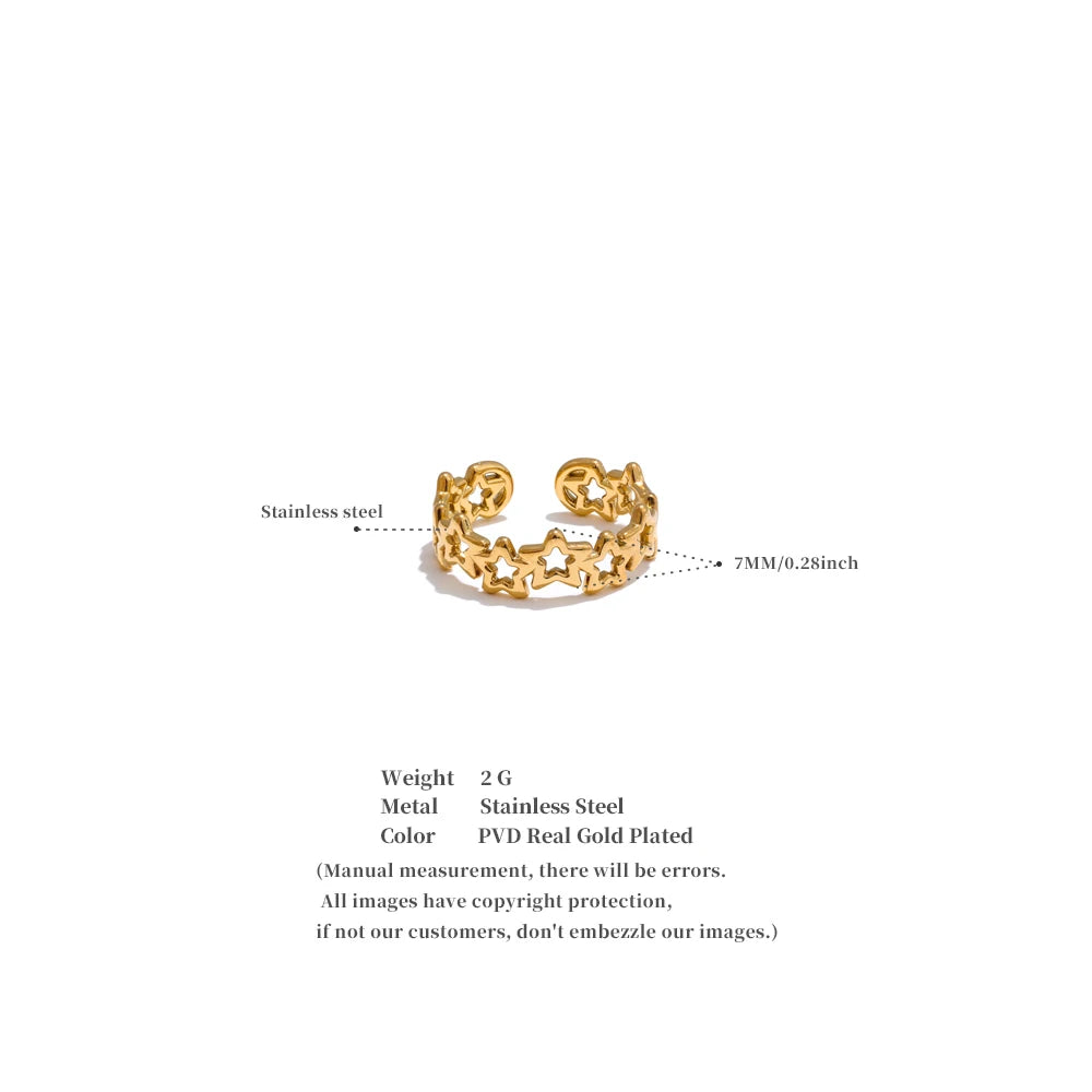 Celestial Sparkle Gold Star Band Ring – Delicate Openwork Constellation Circle