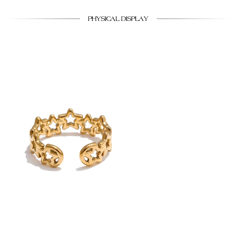 Celestial Sparkle Gold Star Band Ring – Delicate Openwork Constellation Circle