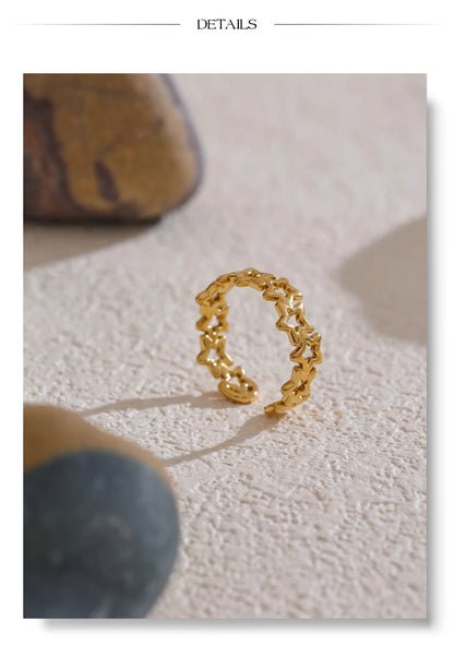 Celestial Sparkle Gold Star Band Ring – Delicate Openwork Constellation Circle