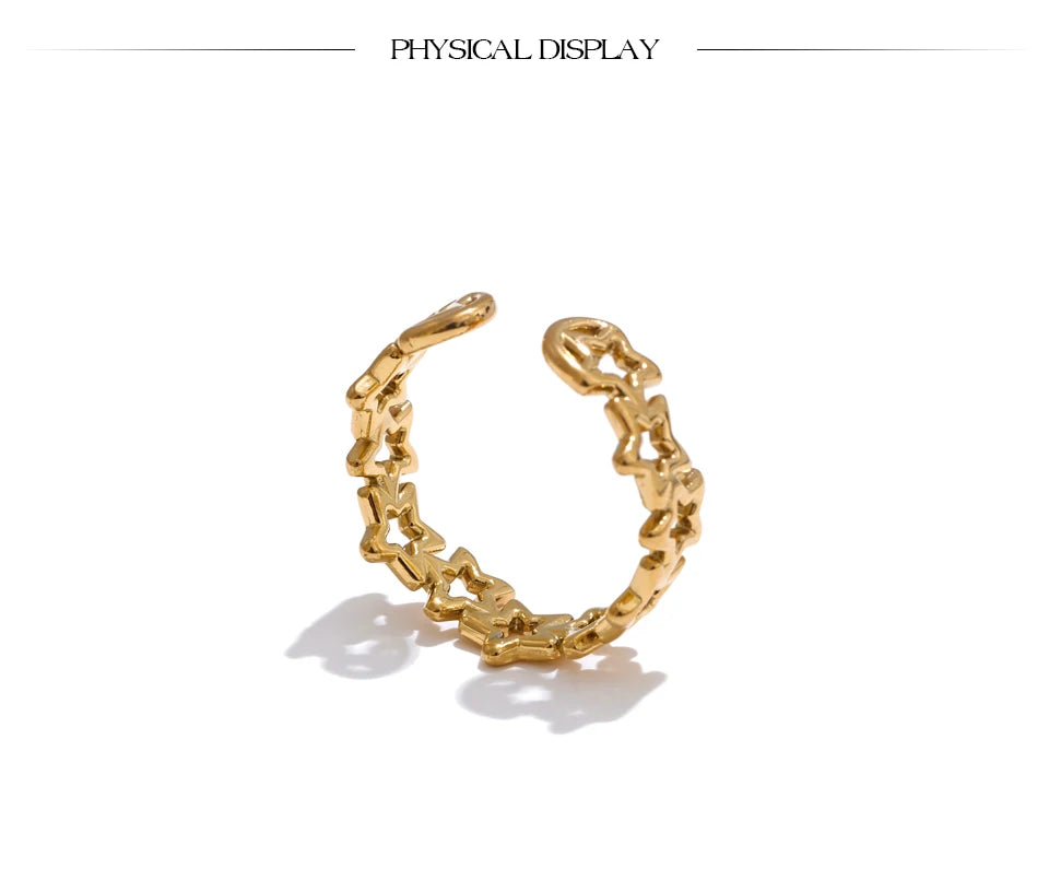Celestial Sparkle Gold Star Band Ring – Delicate Openwork Constellation Circle