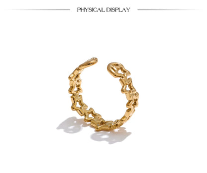 Celestial Sparkle Gold Star Band Ring – Delicate Openwork Constellation Circle