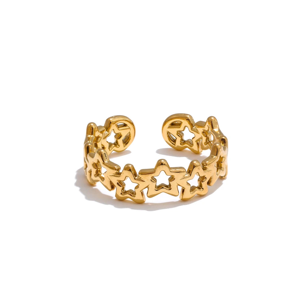 Celestial Sparkle Gold Star Band Ring – Delicate Openwork Constellation Circle